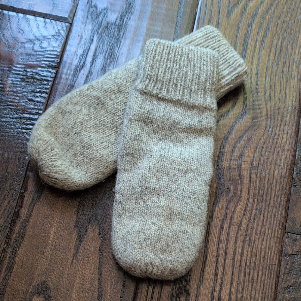 Vintage Wool Tan Heather Oatmeal Winter Mittens - Picture 2 of 11